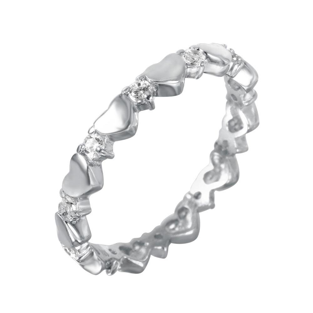 Closeout-Silver 925 Rhodium Plated CZ Eternity Heart Link Ring - STR00295 | Silver Palace Inc.