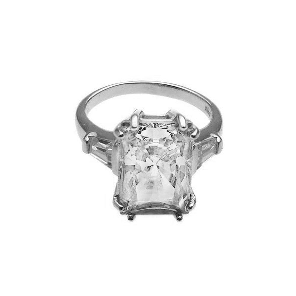 Silver 925 Rhodium Plated Rectangular Clear CZ Ring - STR00453CLR | Silver Palace Inc.