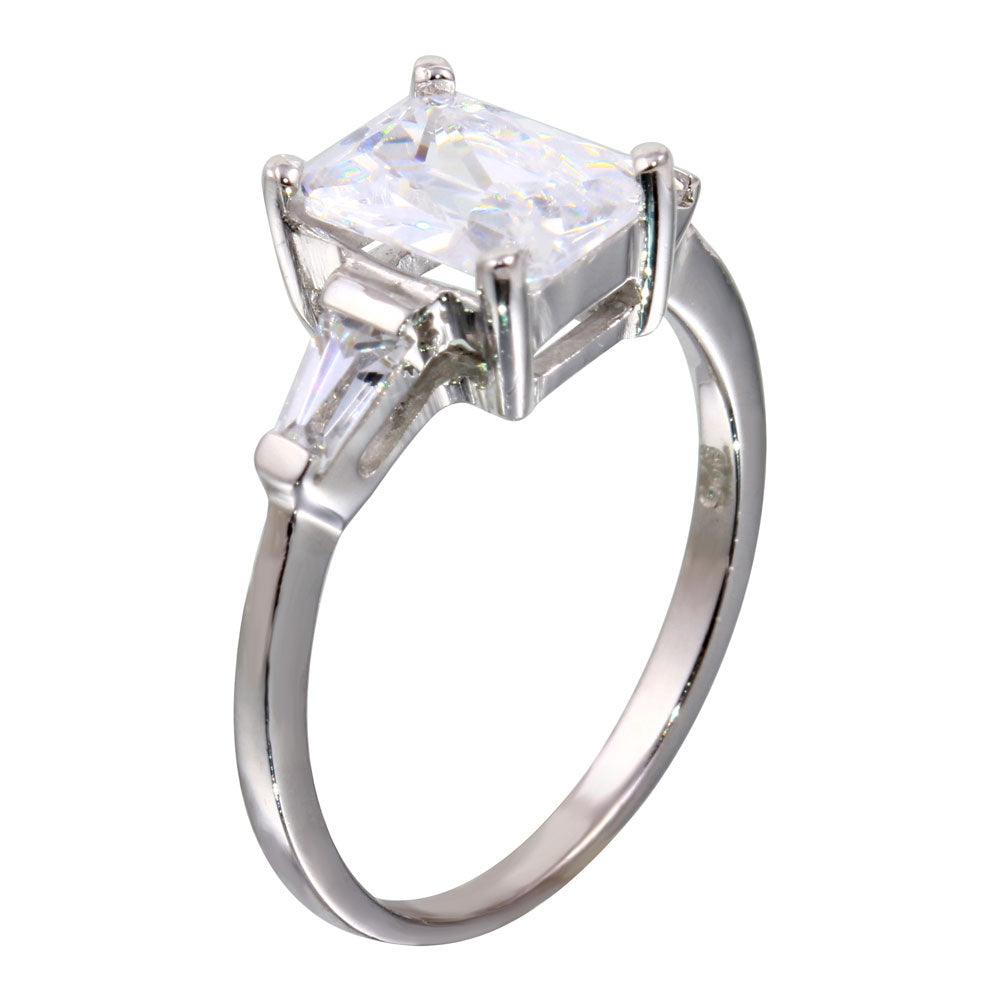 Silver 925 Rhodium Plated Square and Baguette CZ Stones Ring - STR00703