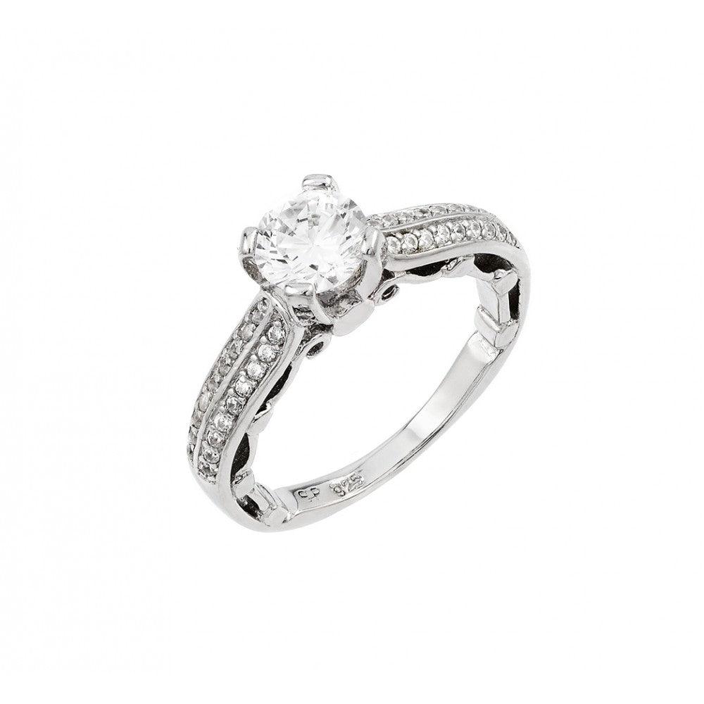Silver 925 Rhodium Plated Clear Pave Set CZ Solitaire Ring - STR00997 | Silver Palace Inc.