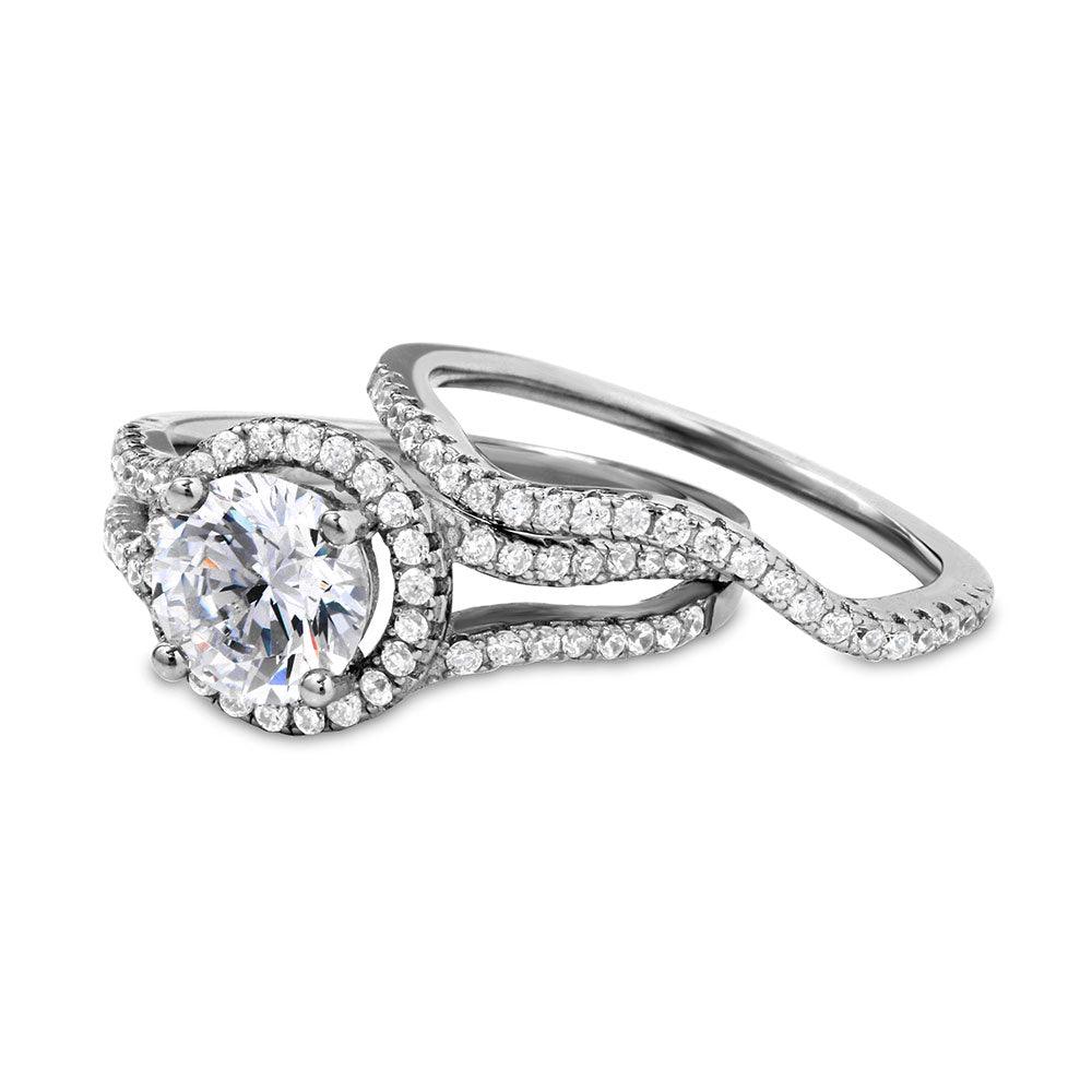 Silver 925 Rhodium Plated Open Shank Halo Wedding Ring - STR01049