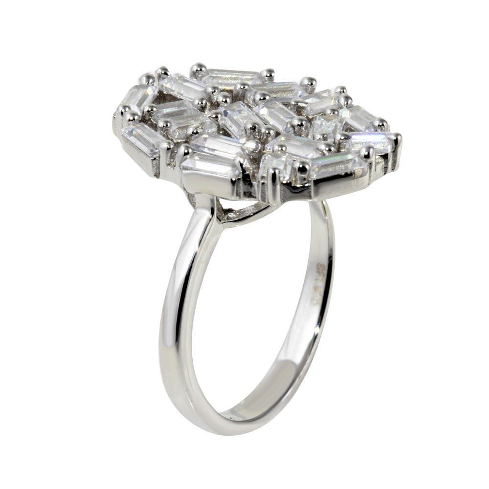 Silver 925 Rhodium Plated Oval Shape Ring with Rectangle CZ - STR01068