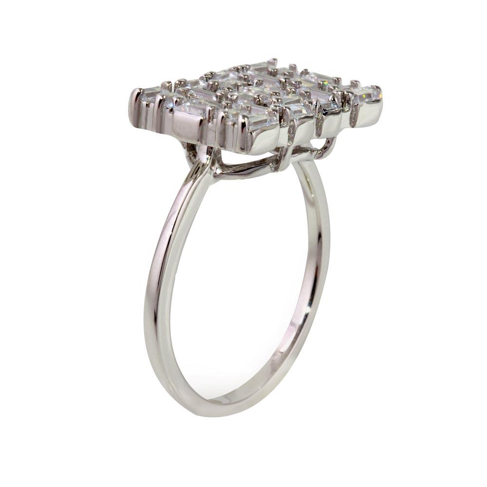 Silver 925 Rhodium Plated Rectangle Shape Ring with Rectangle CZ - STR01069