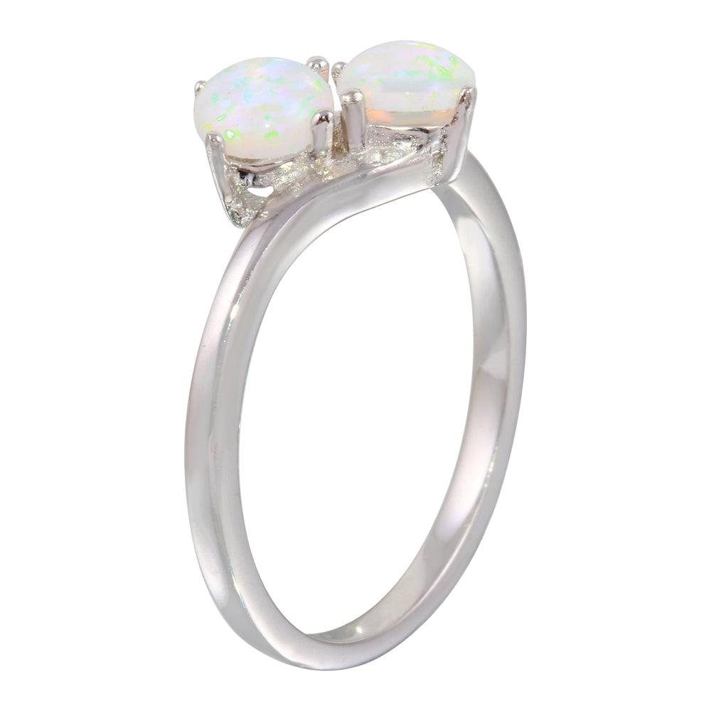 Silver 925 Rhodium Plated Twin CZ Opal Ring - STR01076