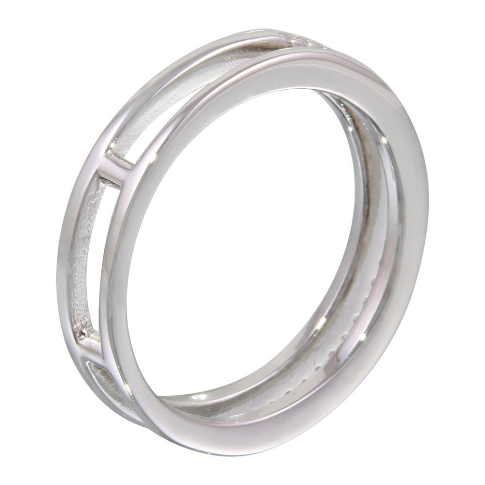 Silver 925 Rhodium Plated Two Row Ring with CZ - STR01077
