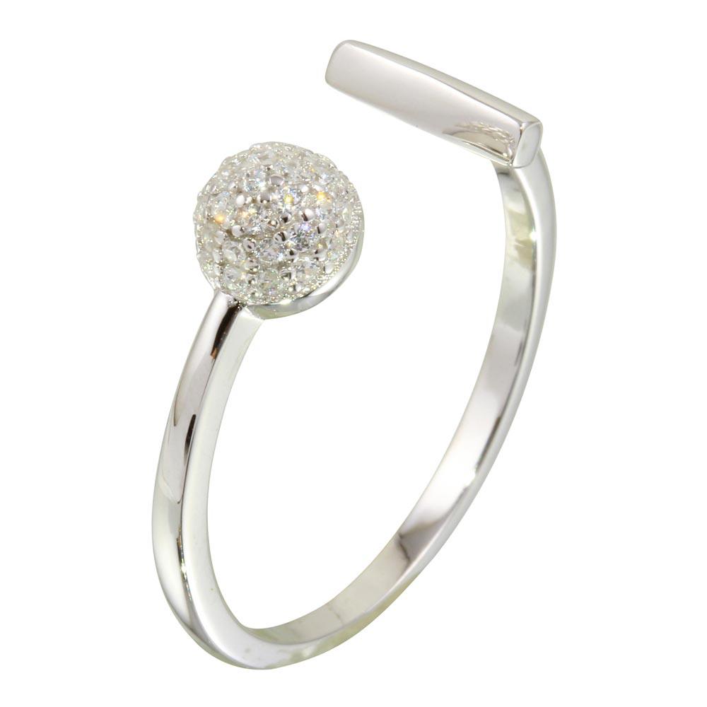 Silver 925 Rhodium Plated Open Bar and Half Circle Ring with CZ - STR01079