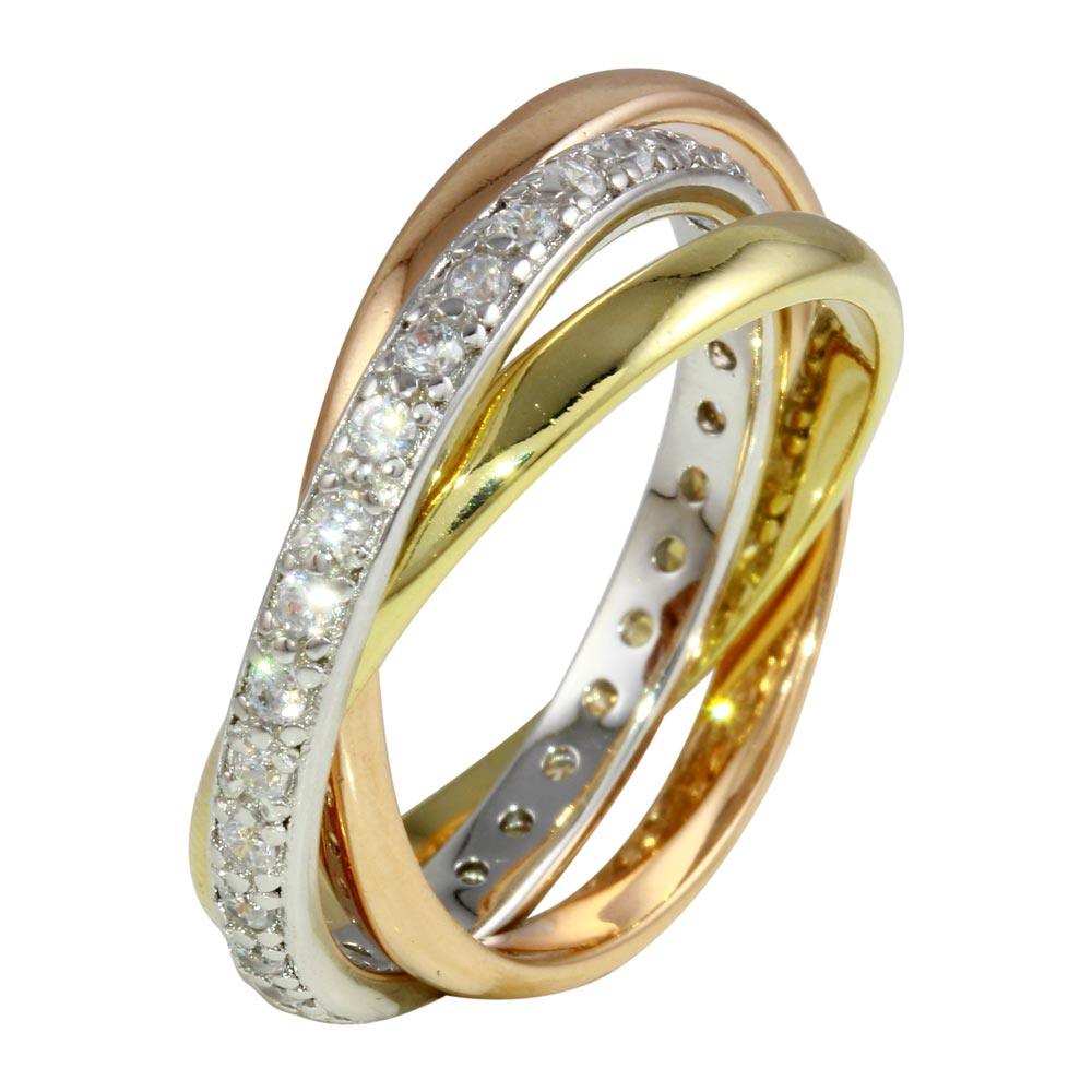 Silver 925 Tri Color Ring Set with CZ - STR01080
