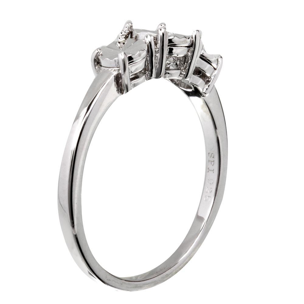 Silver 925 Rhodium Plated Round Diamond Cut Past Present Future Ring - STR01084