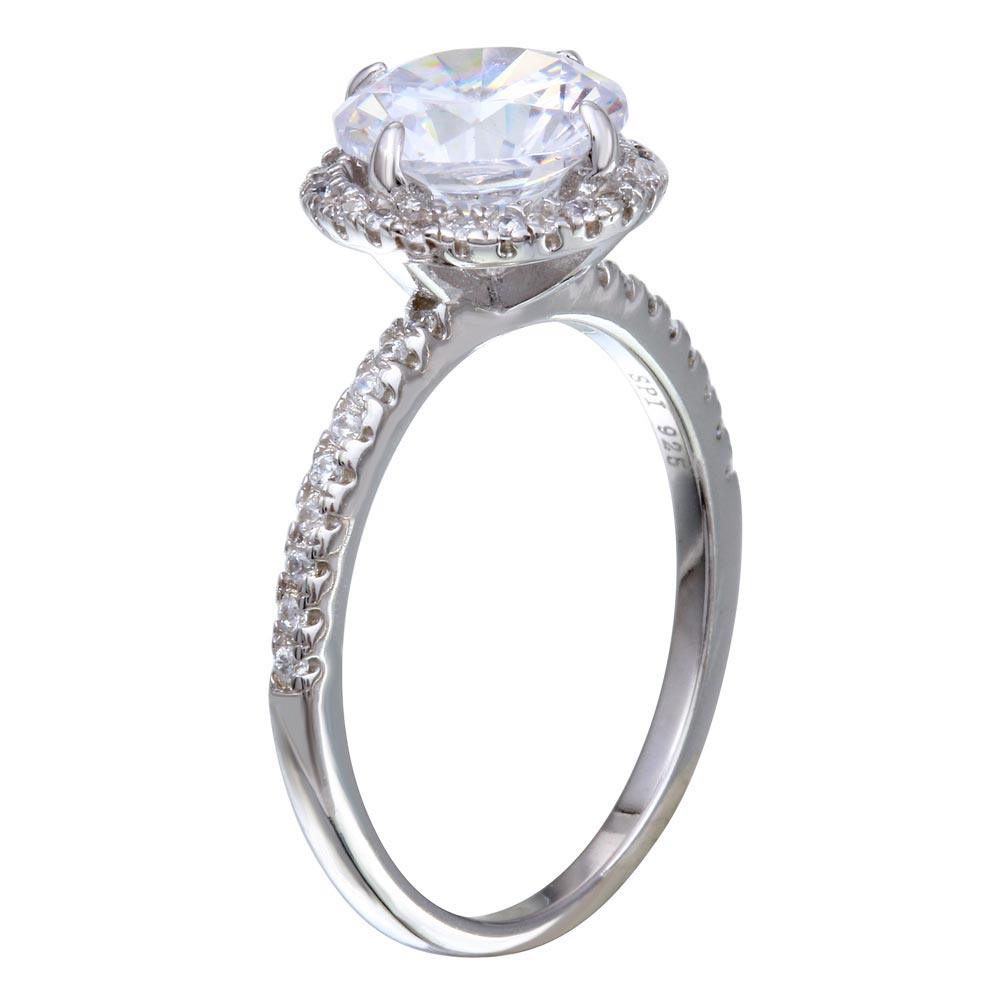 Silver 925 Rhodium Plated Round CZ Stone Ring - STR01087