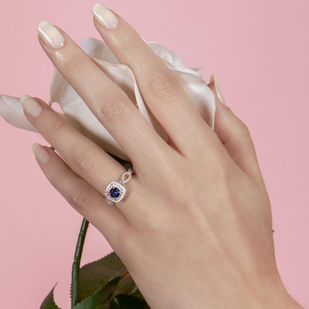 Silver 925 Rhodium Plated Blue and Clear CZ Ring - STR01090