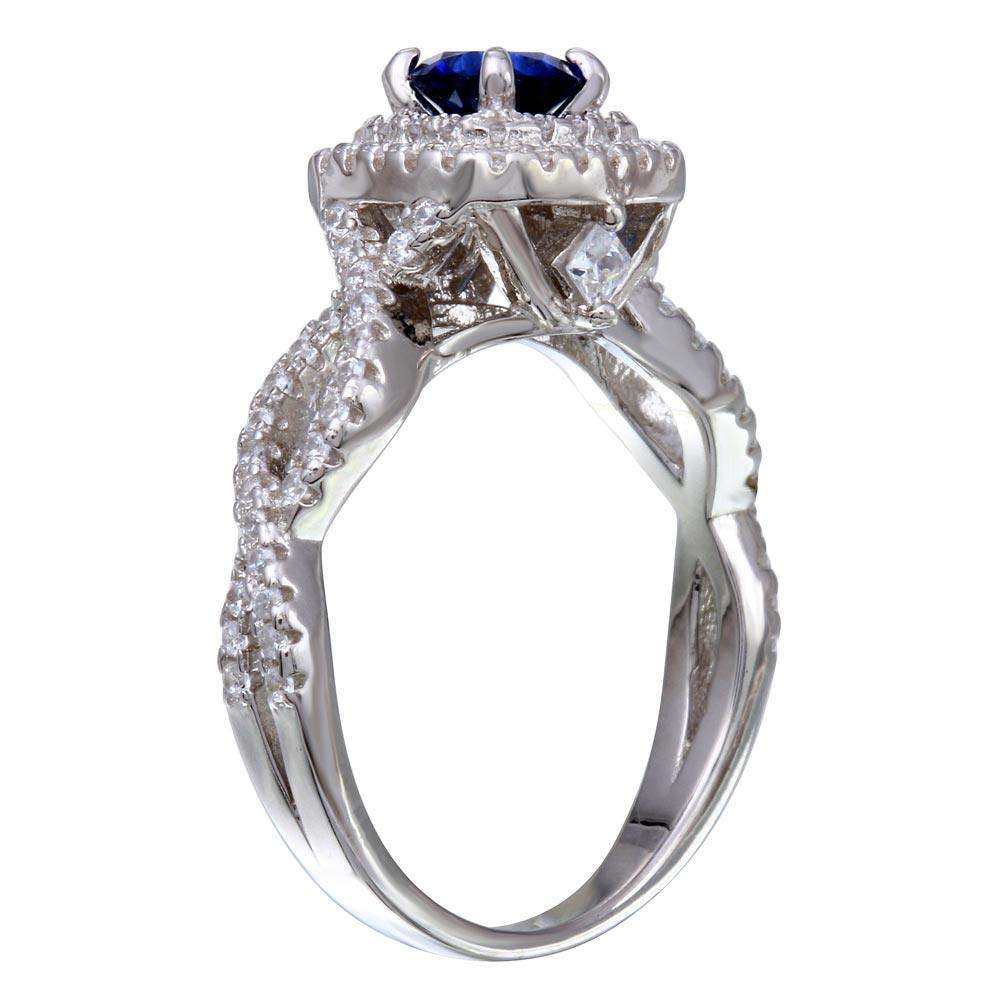 Silver 925 Rhodium Plated Blue and Clear CZ Ring - STR01090