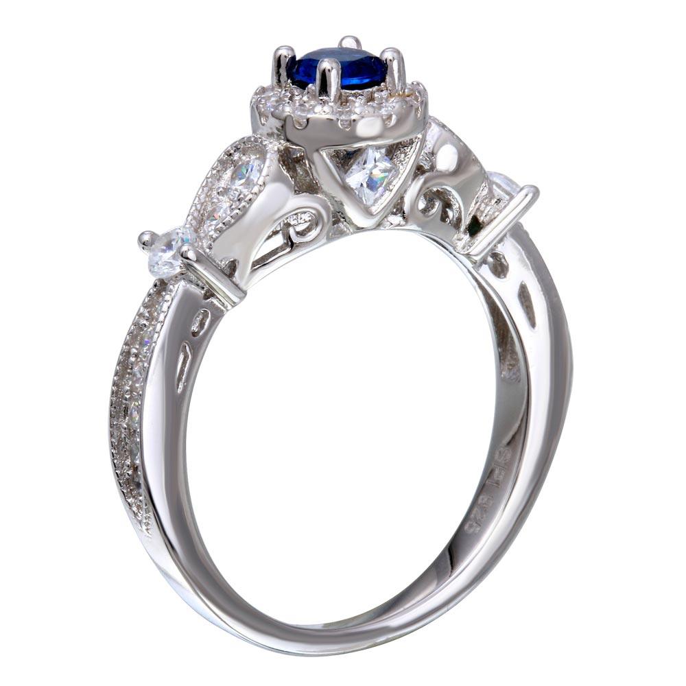 Silver 925 Rhodium Plated Clear and Blue CZ Ring - STR01091