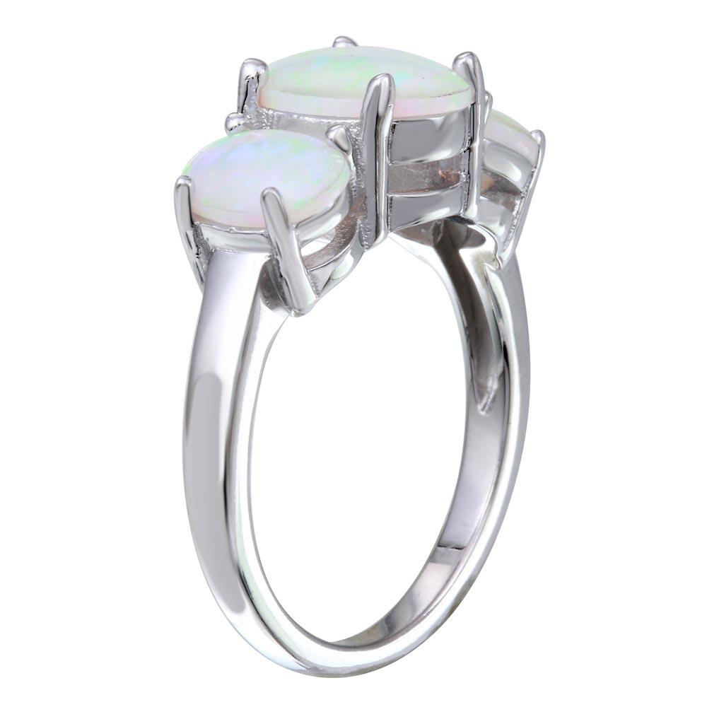 Silver 925 Rhodium Plated 3 Opal Stone Ring - STR01092