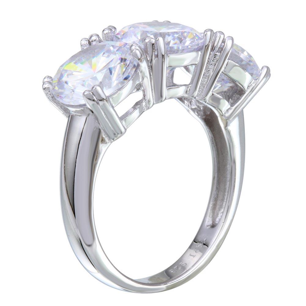 Silver 925 Rhodium Plated 3 CZ Stone Ring - STR01093