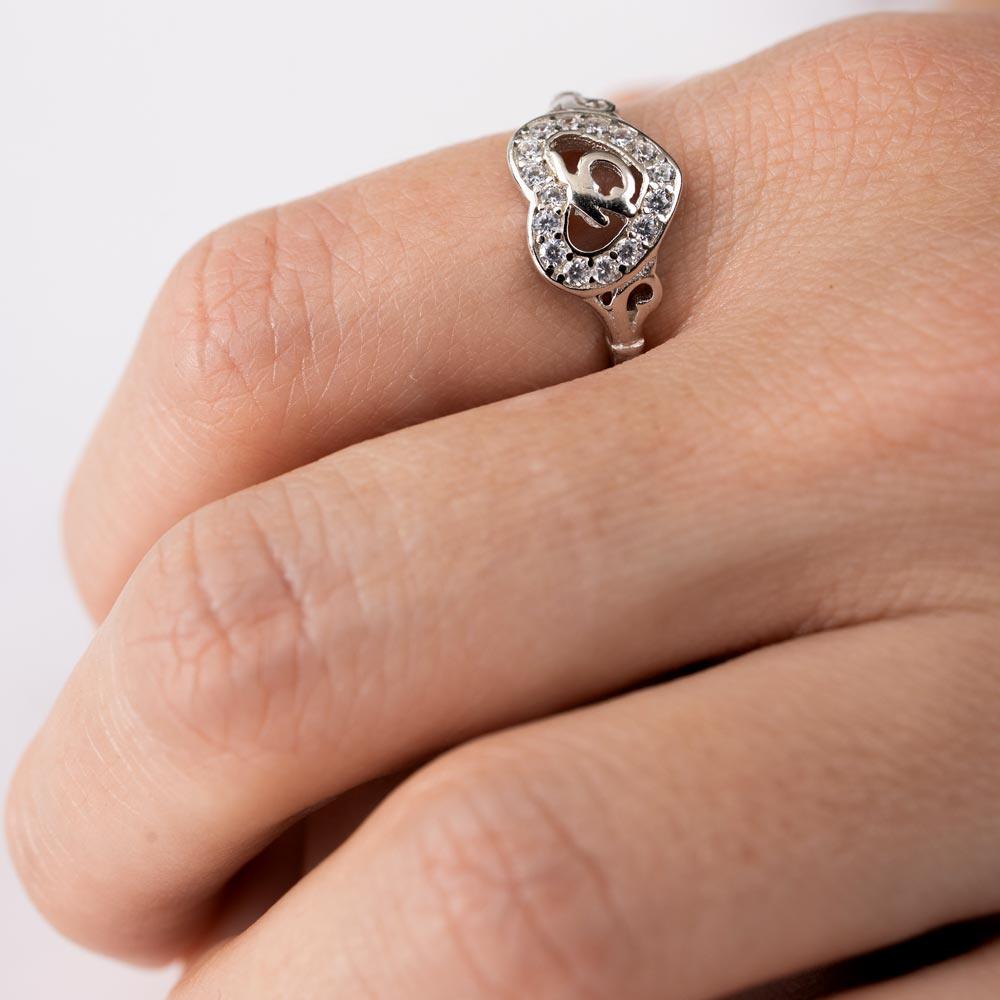 Silver 925 Rhodium Plated Heart 15 Ring with CZ - TMR00002