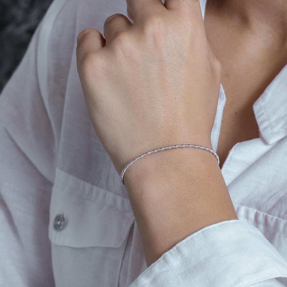 Silver 925 Rhodium Plated Twisted Thin Rope Bangles - ARB00034RH