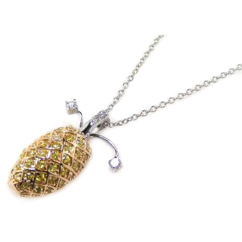Closeout-Silver 925 Yellow CZ Gold and Rhodium Plated Pineapple Pendant Necklace - BGP00037YEL | Silver Palace Inc.