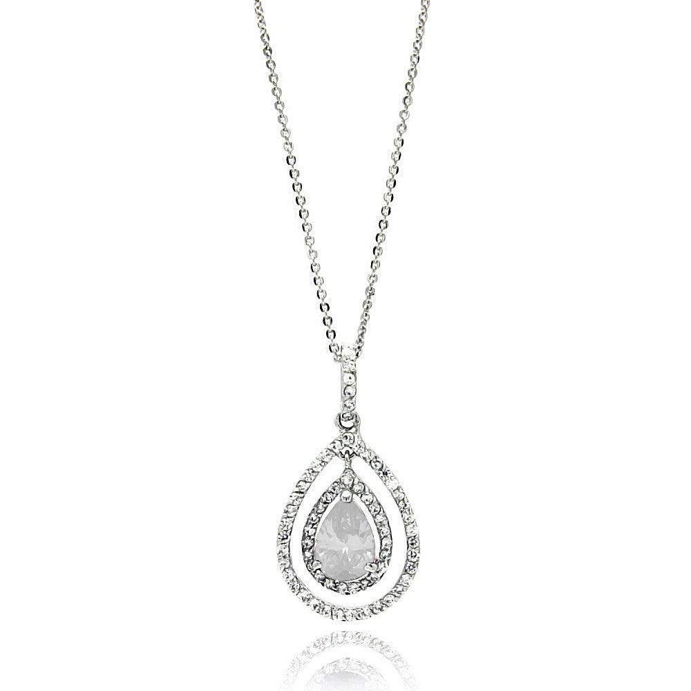 Silver 925 Rhodium Plated Open Teardrop Center CZ Necklace - BGP00664 | Silver Palace Inc.