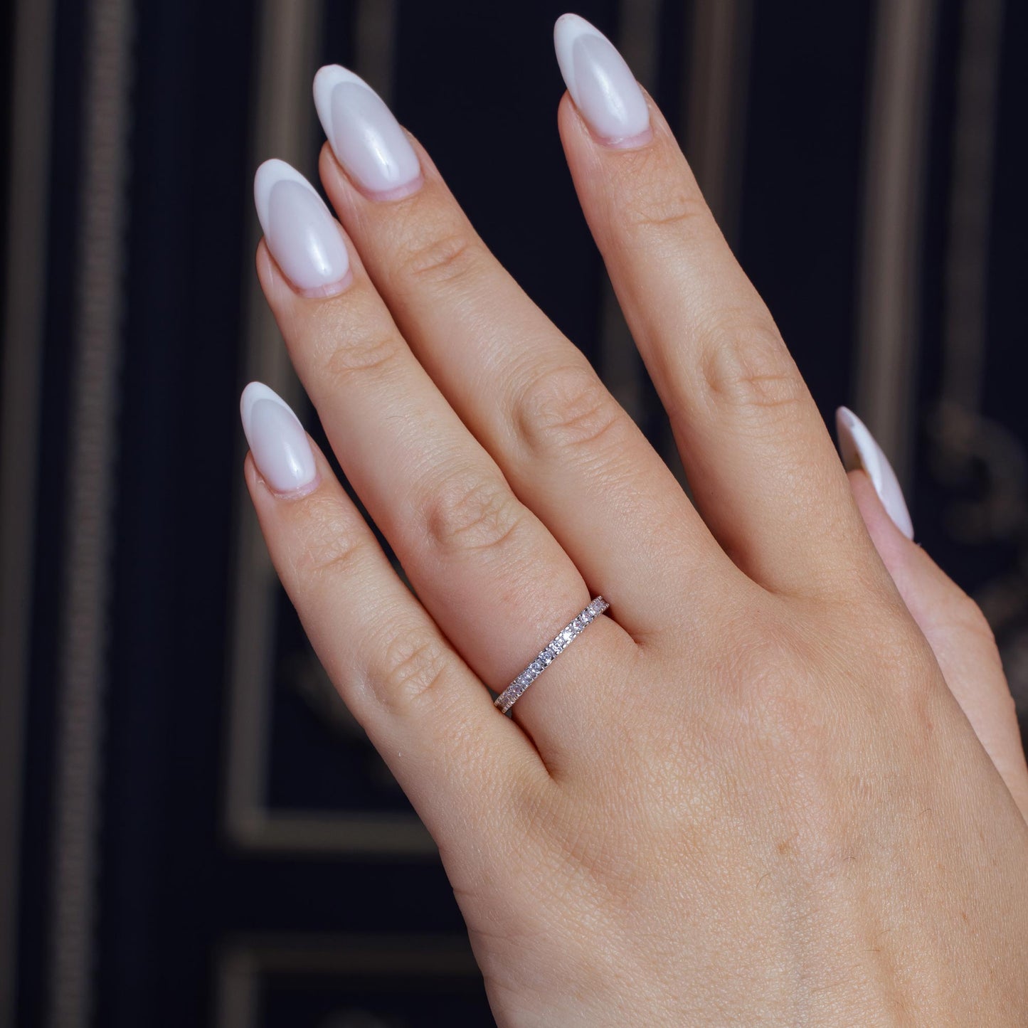 Silver 925 Rhodium Plated Plated Birthstone Inlay Eternity Ring April - BGR00339APR