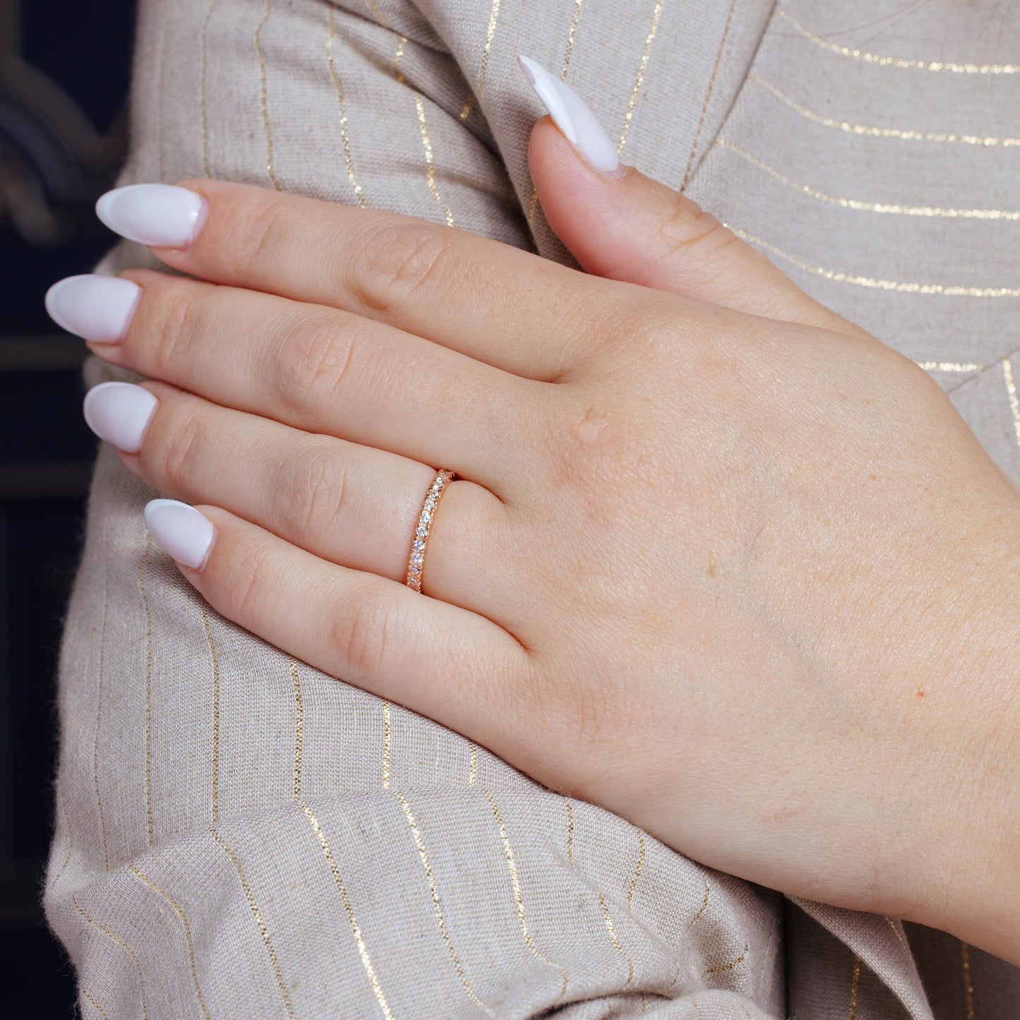 Silver 925 Rose Gold Plated Plated Clear CZ Inlay Eternity Ring - BGR00339RGP