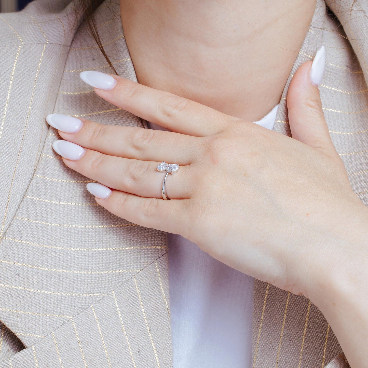 Silver 925 Rhodium Plated Twin CZ Ring - BGR00863