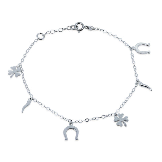Silver 925 High Polished Lucky Charms Link Anklets - DIA00009
