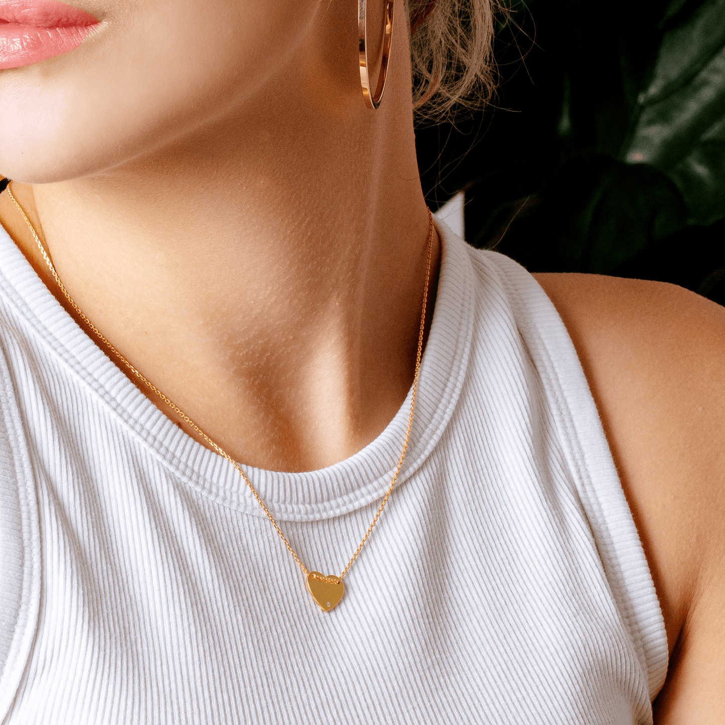 Silver 925 Gold Plated Engravable Heart Shaped Necklace with CZ - DIN00076GP