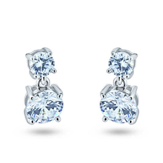Sterling Silver Rhodium Plated Dangling Round CZ Earrings - STE01361