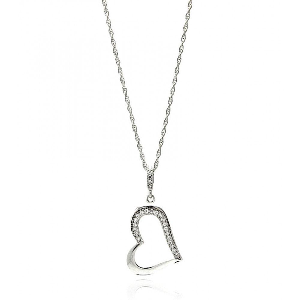 Silver 925 Rhodium Plated Clear CZ Heart Pendant Necklace - STP01354 | Silver Palace Inc.