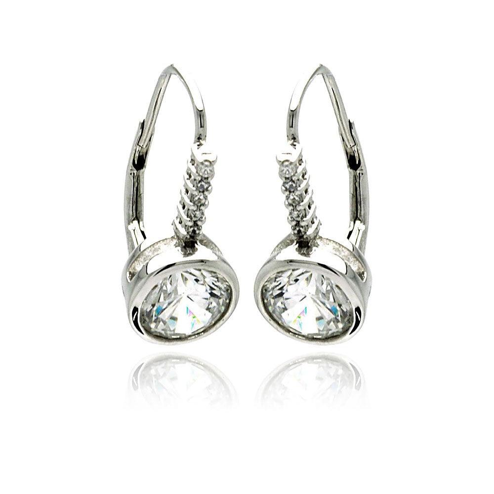 Silver 925 Rhodium Plated Round Channel CZ Lever Back Earrings - BGE00190 | Silver Palace Inc.