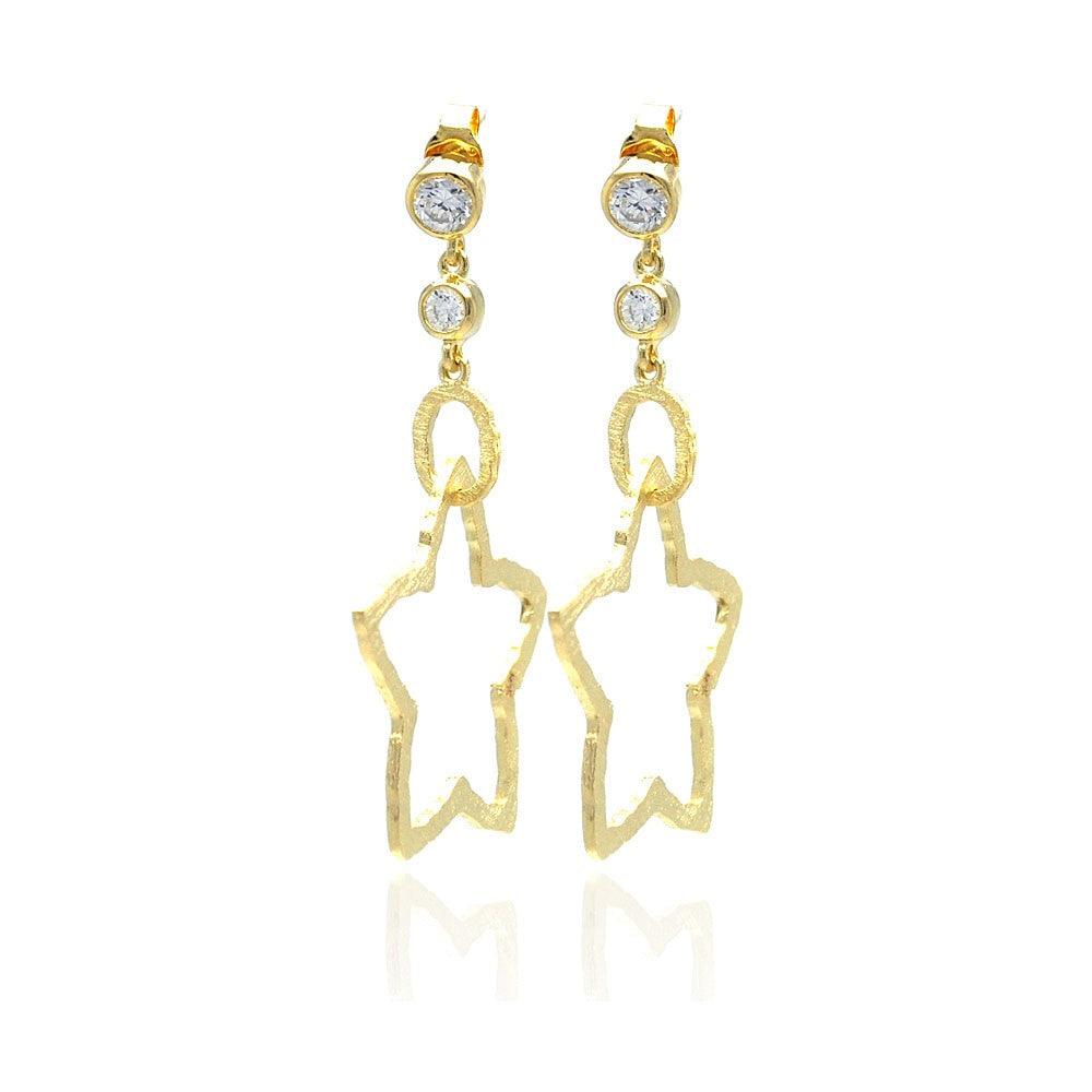 Closeout-Silver 925 Gold Rhodium Plated Round Clear CZ Star Dangling Stood Earrings - STE00703 | Silver Palace Inc.