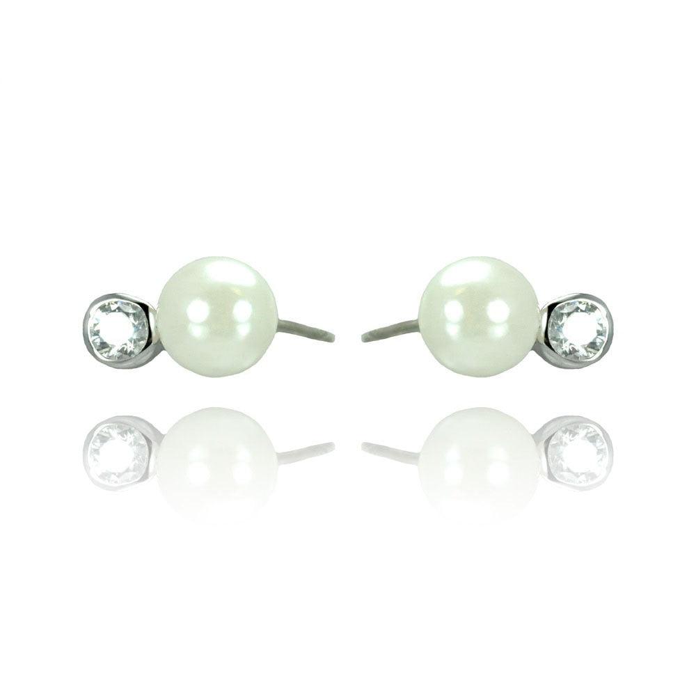 Silver 925 Rhodium Plated Pearl Stud Earrings - STE00909 | Silver Palace Inc.