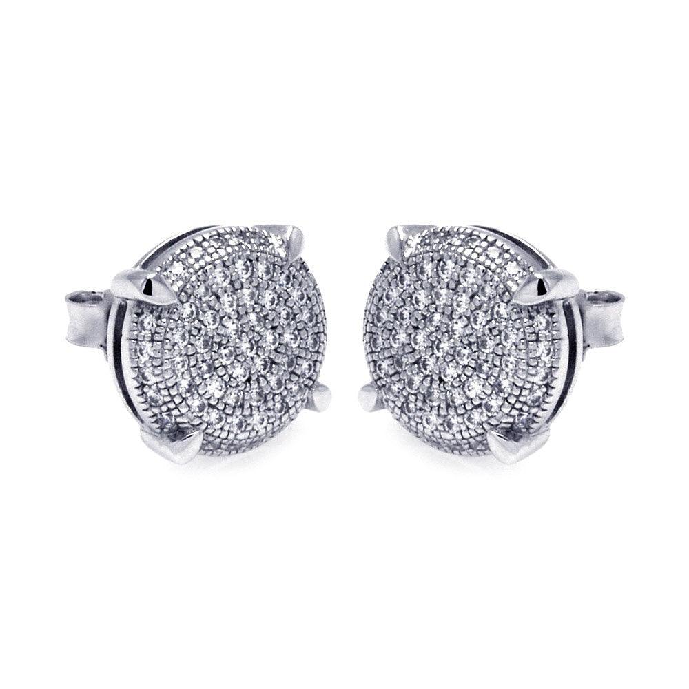 Silver 925 Rhodium Plated Micro Pave Clear Circle CZ Stud Earrings - ACE00046 | Silver Palace Inc.