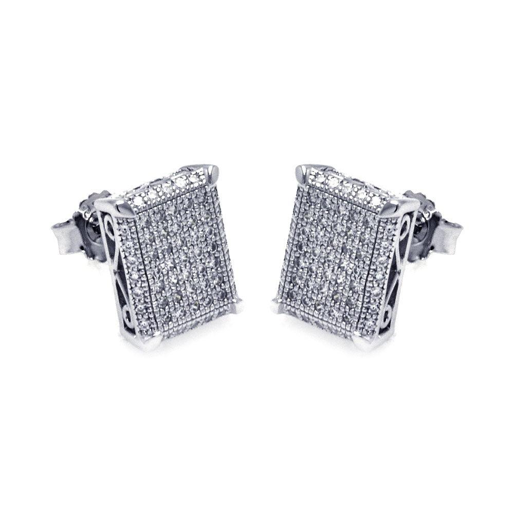 Silver 925 Rhodium Plated Micro Pave Clear Square CZ Stud Earrings - ACE00048 | Silver Palace Inc.