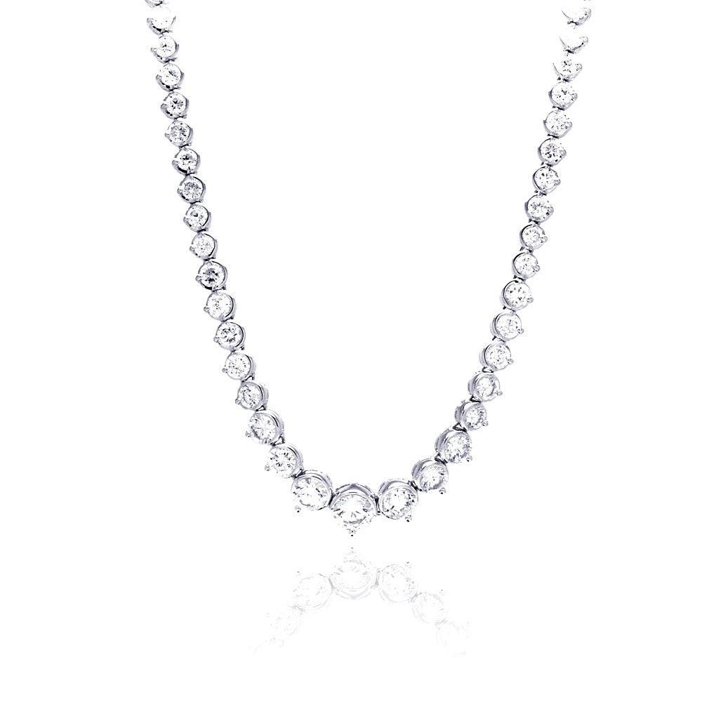 Silver 925 Rhodium Plated Chain CZ Tennis Necklace - BGP00451 | Silver Palace Inc.