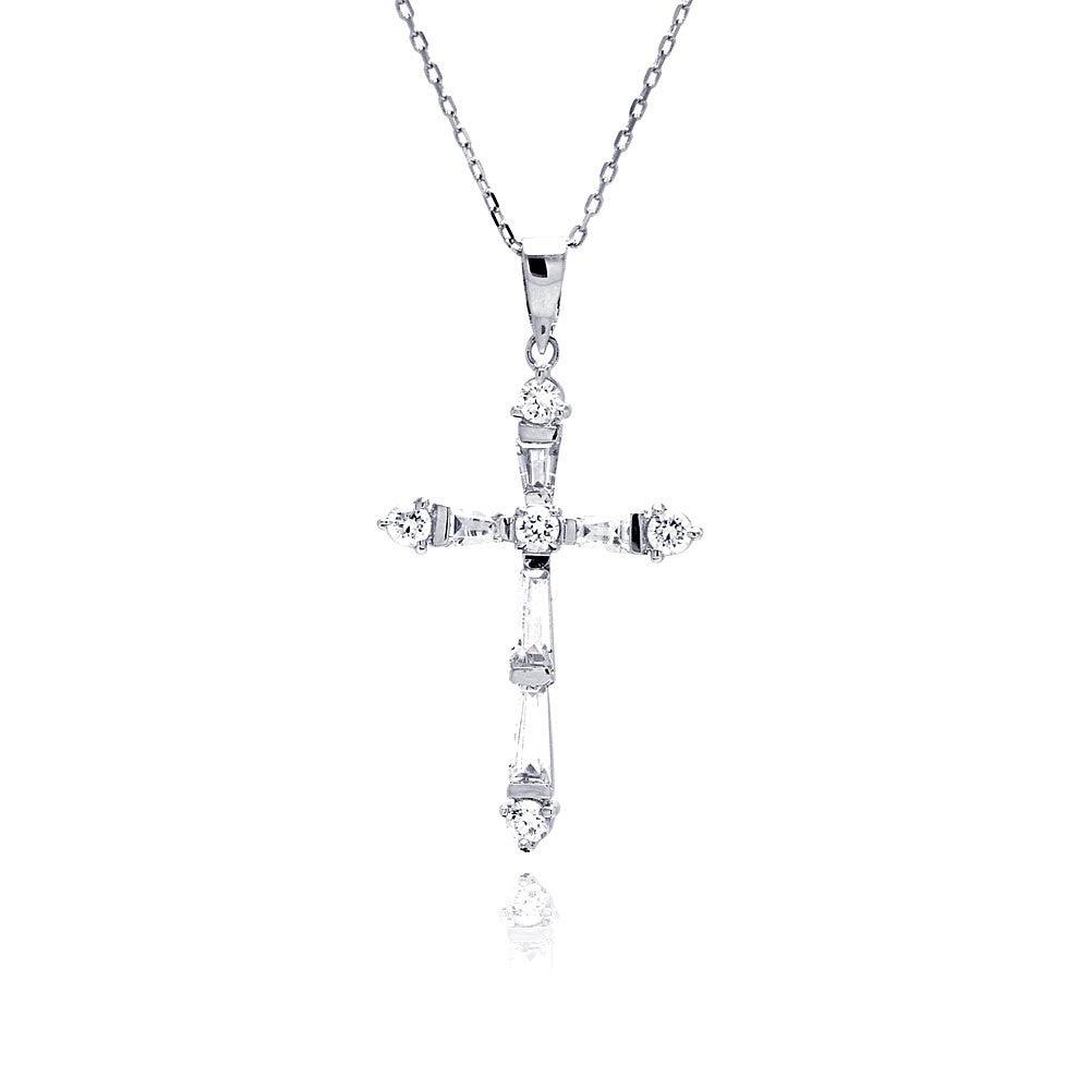 Silver 925 Rhodium Plated Cross CZ Necklace - BGP00484 | Silver Palace Inc.