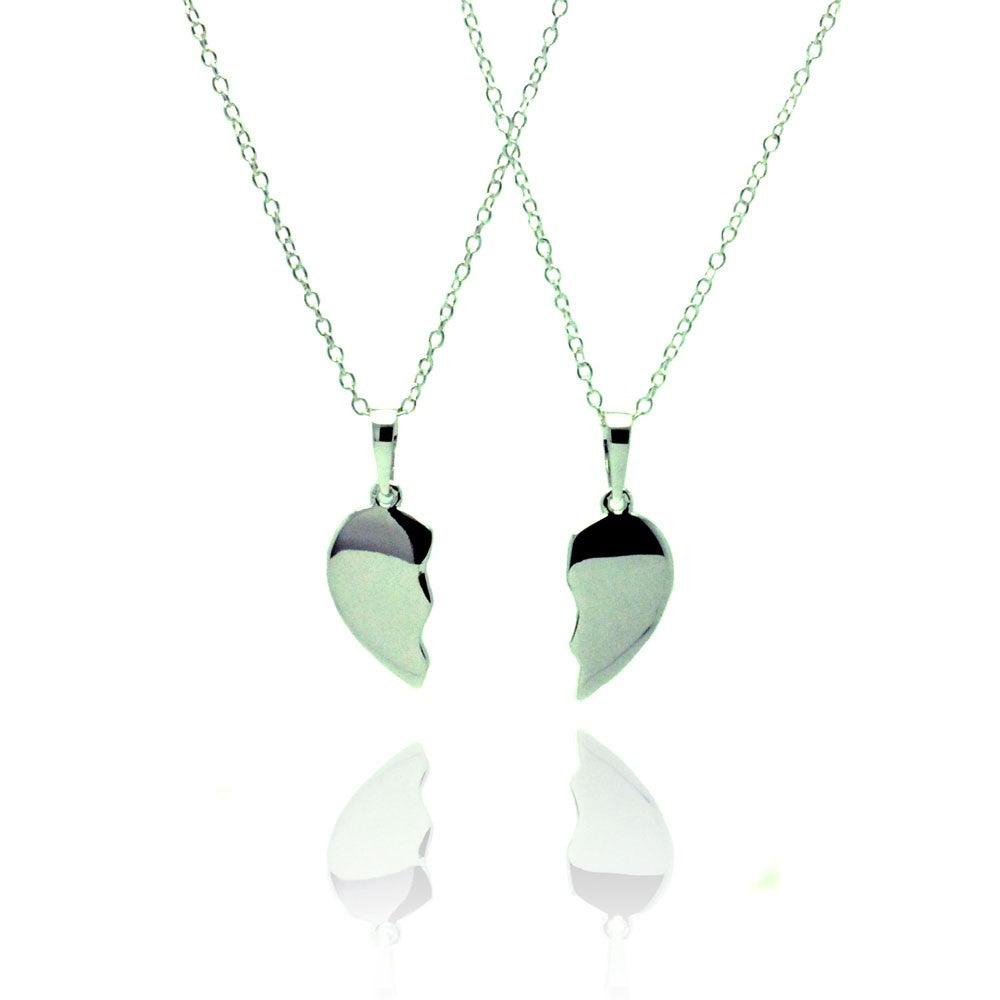 Silver 925 Rhodium Plated Broken Heart Piece Necklace - BGP00770 | Silver Palace Inc.