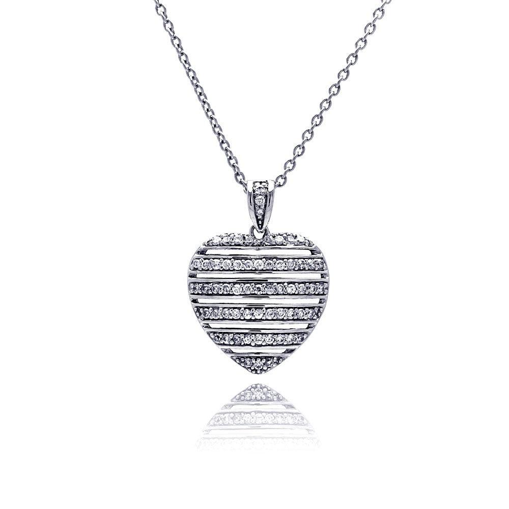Closeout-Silver 925 Rhodium Plated CZ Heart Pendant Necklace - STP00454 | Silver Palace Inc.