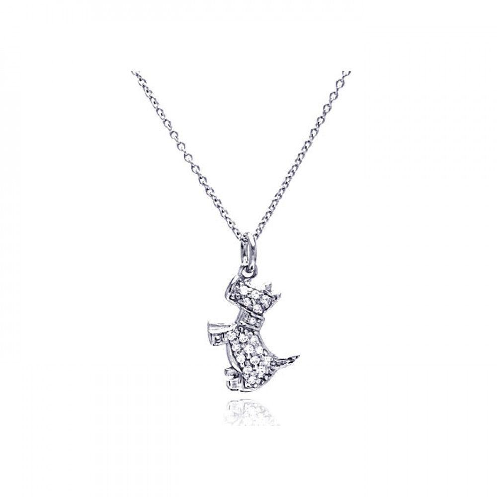 Silver 925 Rhodium Plated Clear CZ Dog Pendant Necklace - STP00748 | Silver Palace Inc.