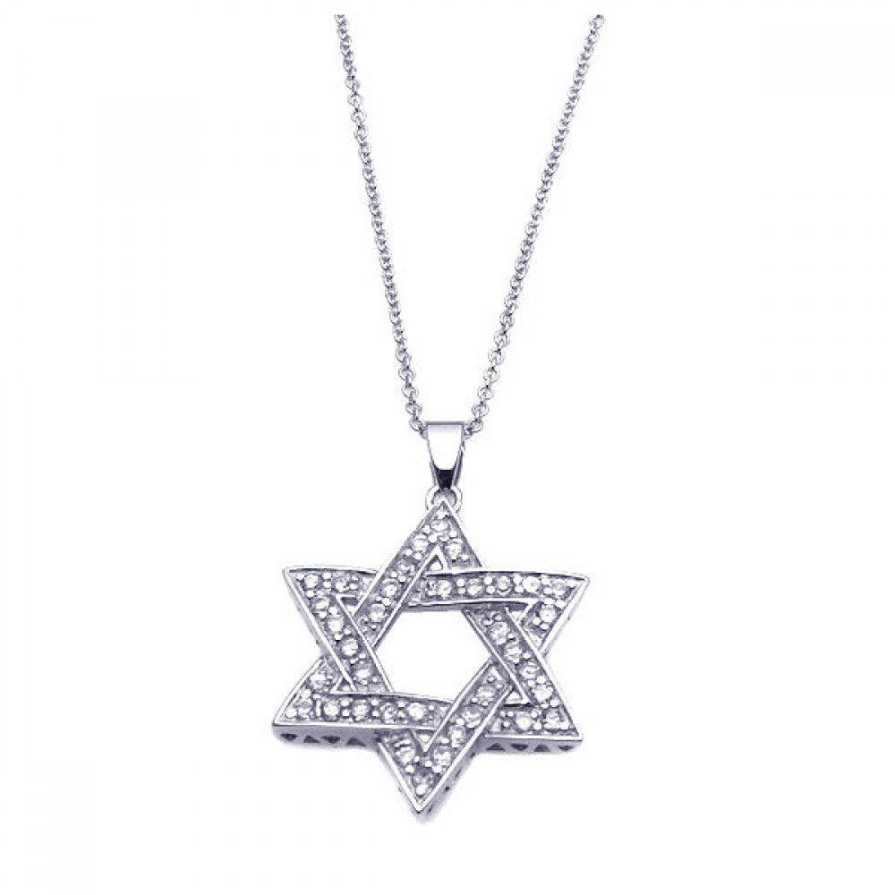 Silver 925 Rhodium Plated Clear CZ Star Pendant Necklace - STP00902 | Silver Palace Inc.