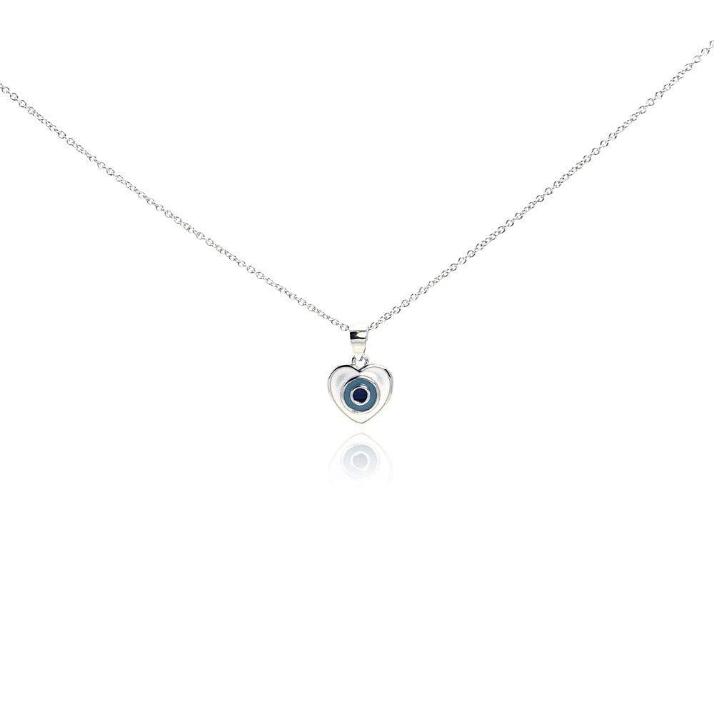 Silver 925 Rhodium Plated Clear CZ Heart Pendant Necklace - STP01011 | Silver Palace Inc.