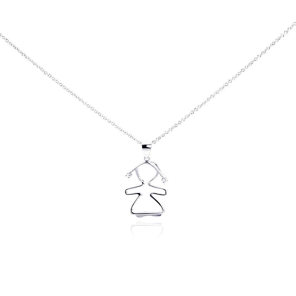 Silver 925 Rhodium Plated Clear CZ Person Girl Pendant Necklace - STP01012 | Silver Palace Inc.