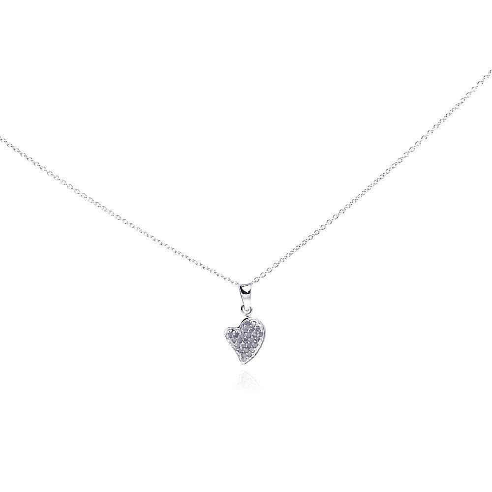 Silver 925 Rhodium Plated Clear Diamond Tiny Heart Pendant Necklace - STP01025 | Silver Palace Inc.