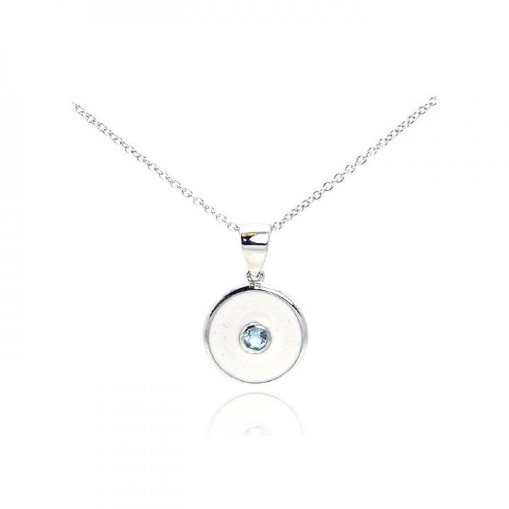 Silver 925 Rhodium Plated Blue CZ Circle Pendant Necklace - STP01078 | Silver Palace Inc.