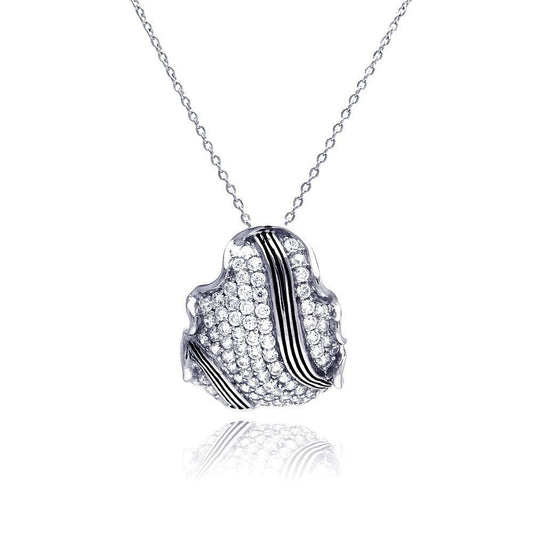 Silver 925 Rhodium Plated Clear CZ Shell Pendant Necklace - STP01322 | Silver Palace Inc.
