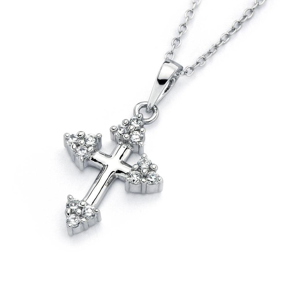 Silver 925 Rhodium Plated Clear CZ Cross Pendant Necklace - BGP00826 | Silver Palace Inc.