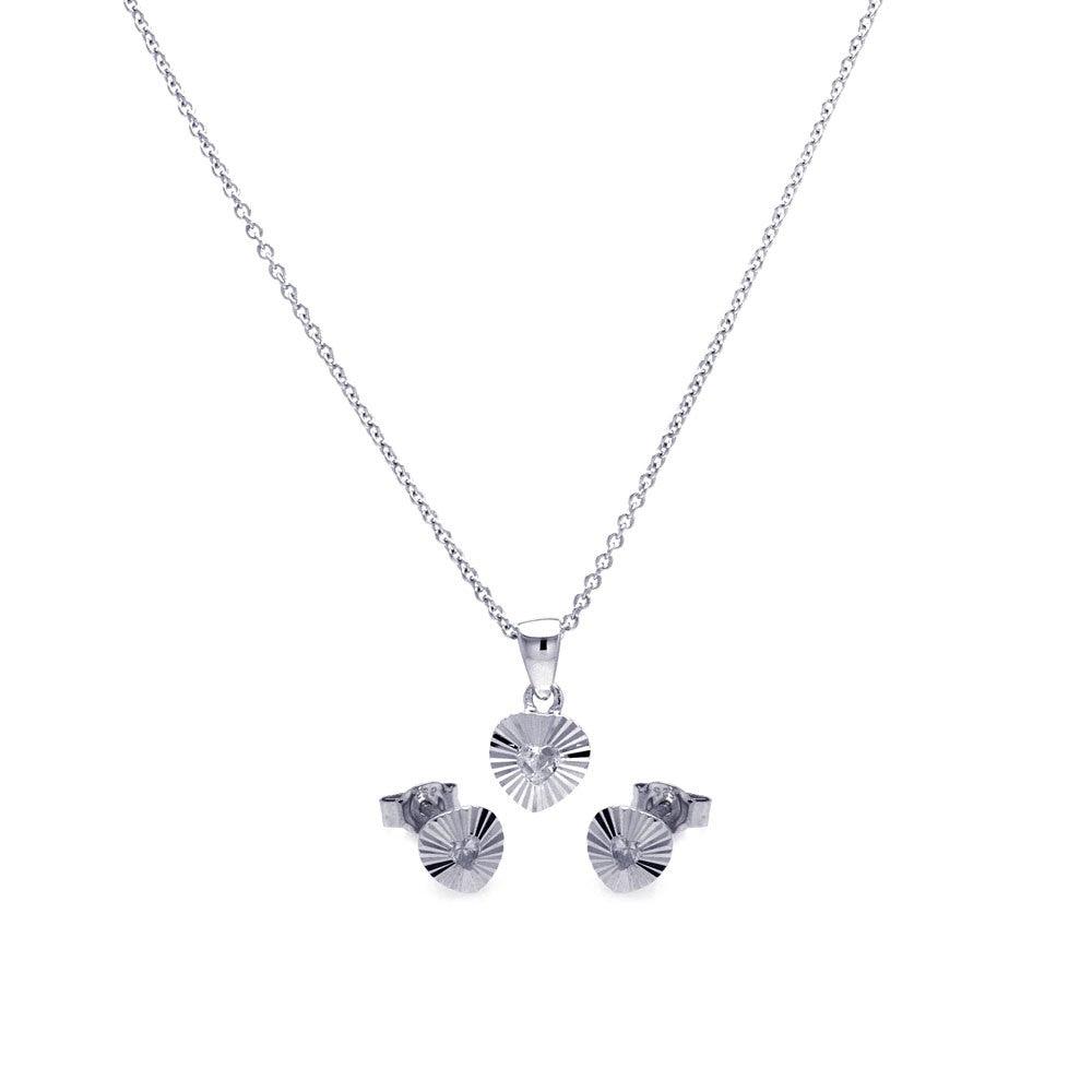 Silver 925 Rhodium Plated Heart CZ Stud Earring and Necklace Set - STS00097 | Silver Palace Inc.