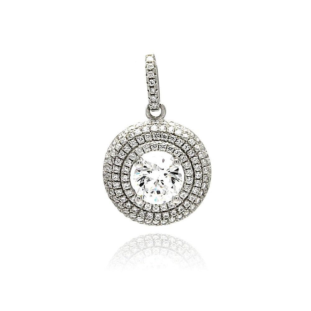 Silver 925 Rhodium Plated Circle Micro Pave CZ Dangling Pendant - ACP00084