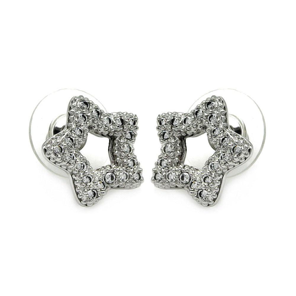Silver 925 Rhodium Plated Clear Open Heart CZ Stud Earrings - BGE00057 | Silver Palace Inc.