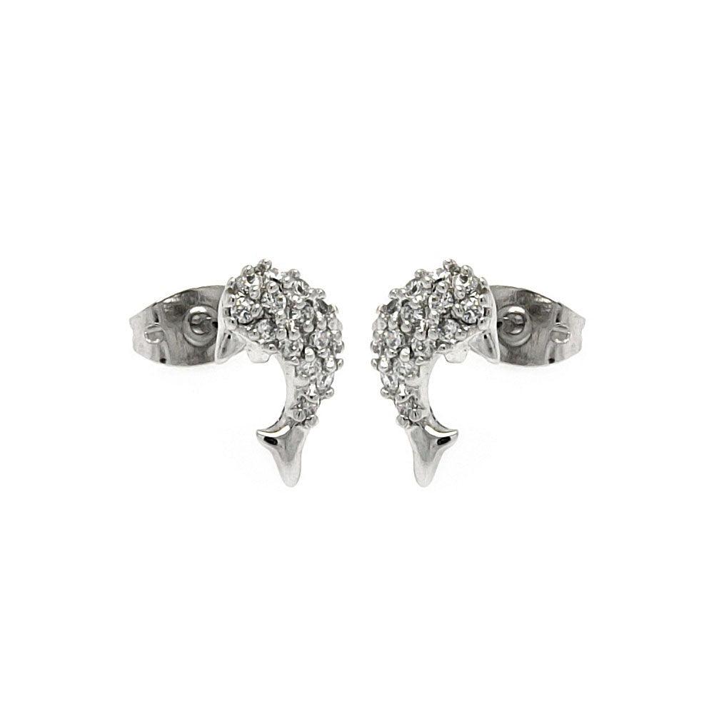 Silver 925 Rhodium Plated Fish CZ Stud Earrings - BGE00249 | Silver Palace Inc.